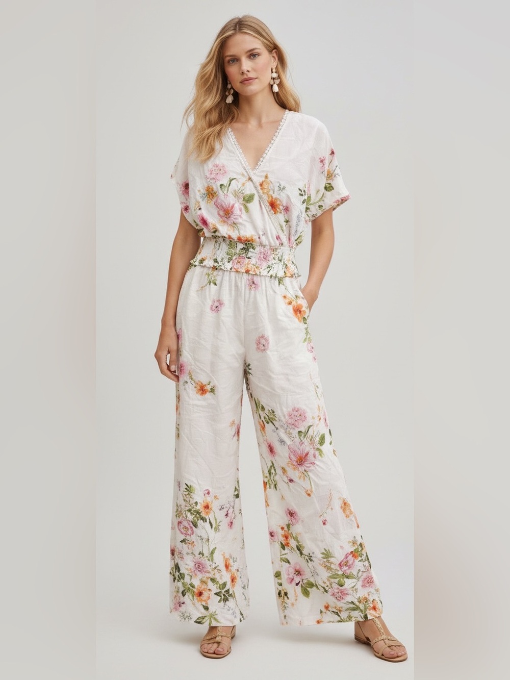 Floral 2 Piece Linen Pant & Top Set